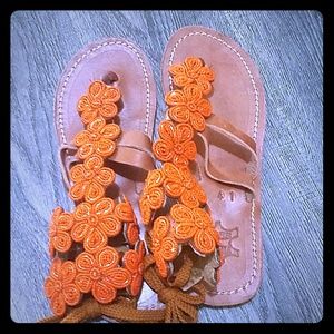 Orange flower beads sandals